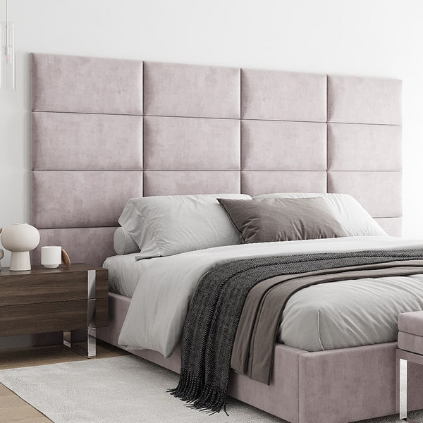 Wandkussen fluweel zacht roze 60x30 hoofdeinde bed gestoffeerd - wandpaneel - paneel - wandbekleding - wanddecoratie wanddecoratie - stoffering