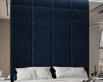 Upholstered wall cushion dark blue 50x30 velvet padded headboard bed - wall decor - sound absorber - wall covering - wall panel