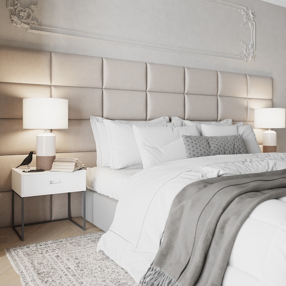 Wall Cushion Woven Fabric Cream 60x30 Upholstered Headboard Etsy