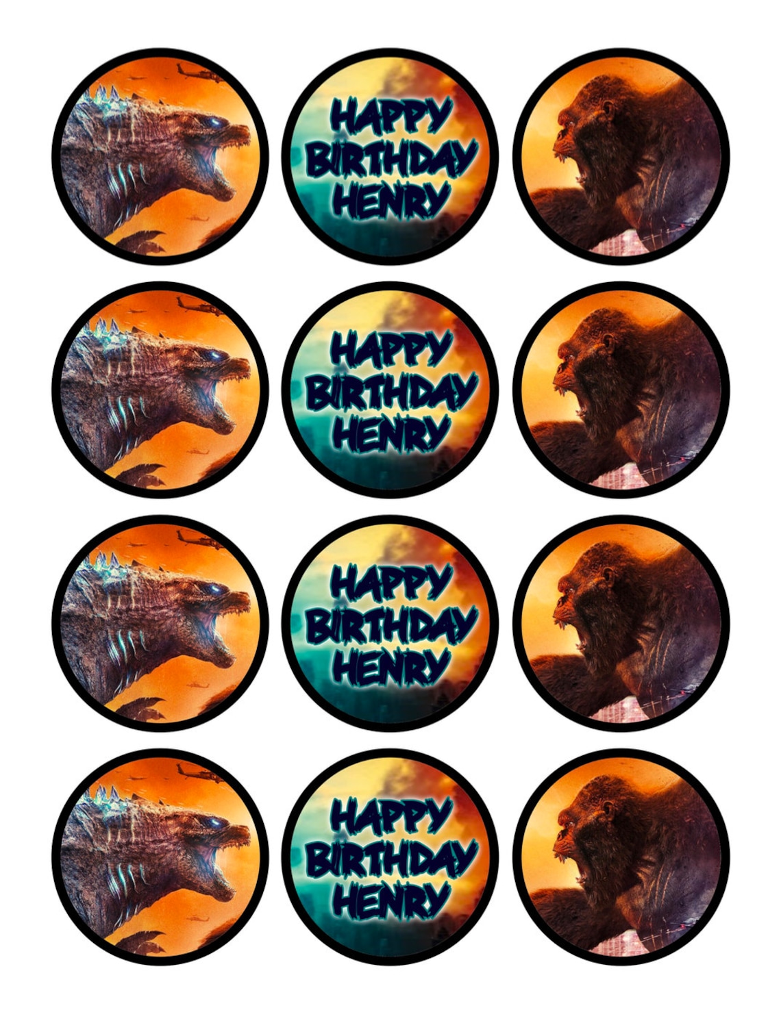 Godzilla vs Kong Cupcake Toppers Godzilla vs Kong Birthday Etsy