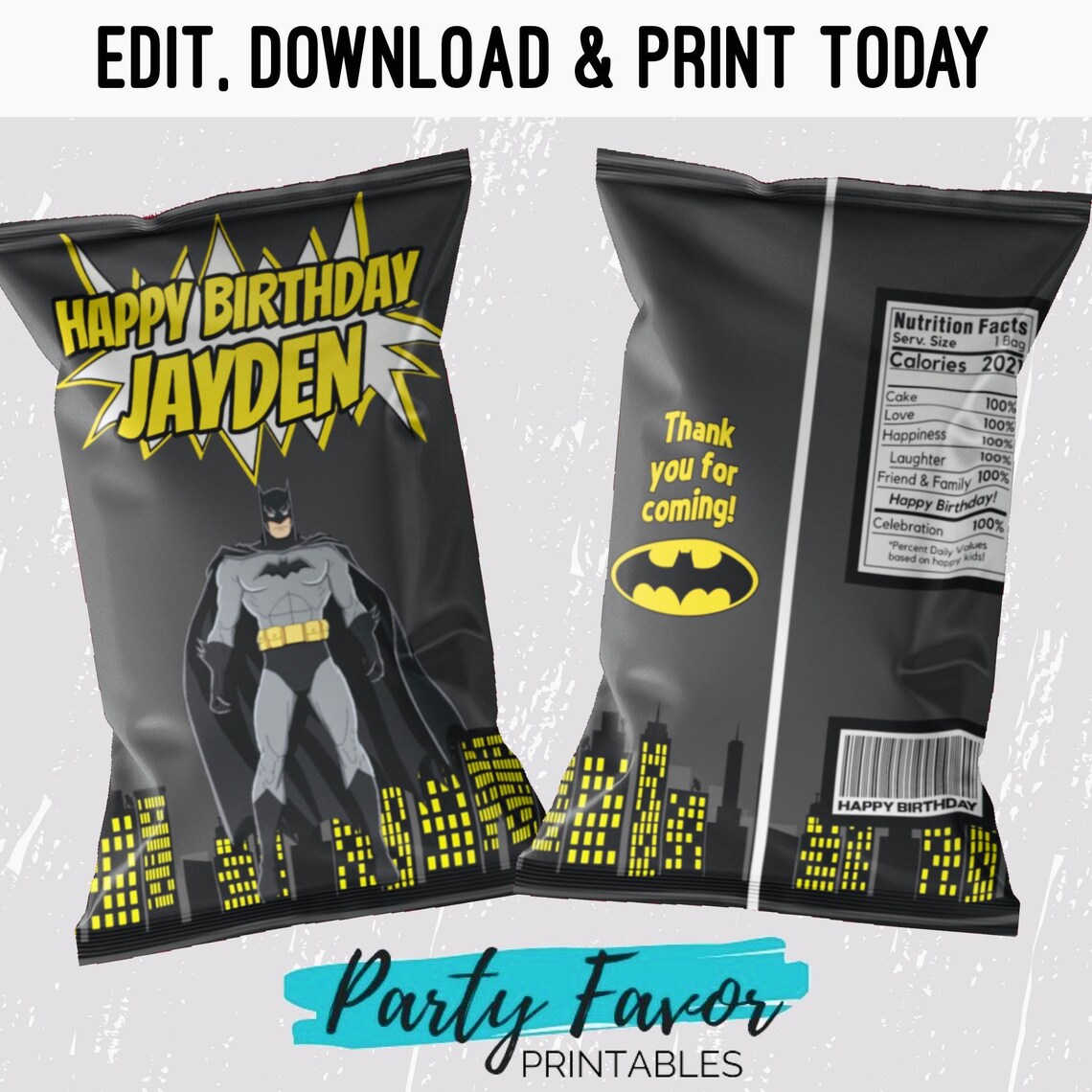 BUNDLE Batman Chip Bags Batman Birthday Chip Bag Template | Etsy