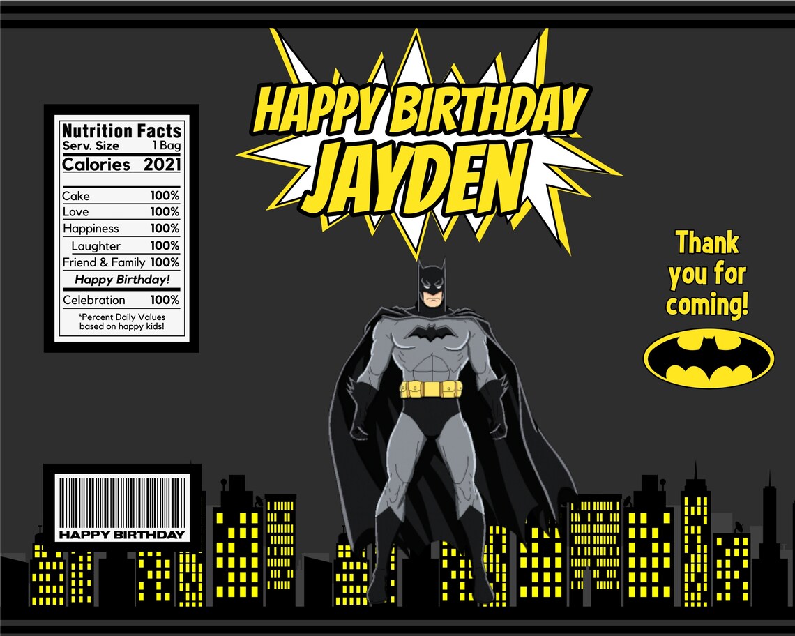 Batman Chip Bags Batman Birthday Chip Bag Template Batman | Etsy