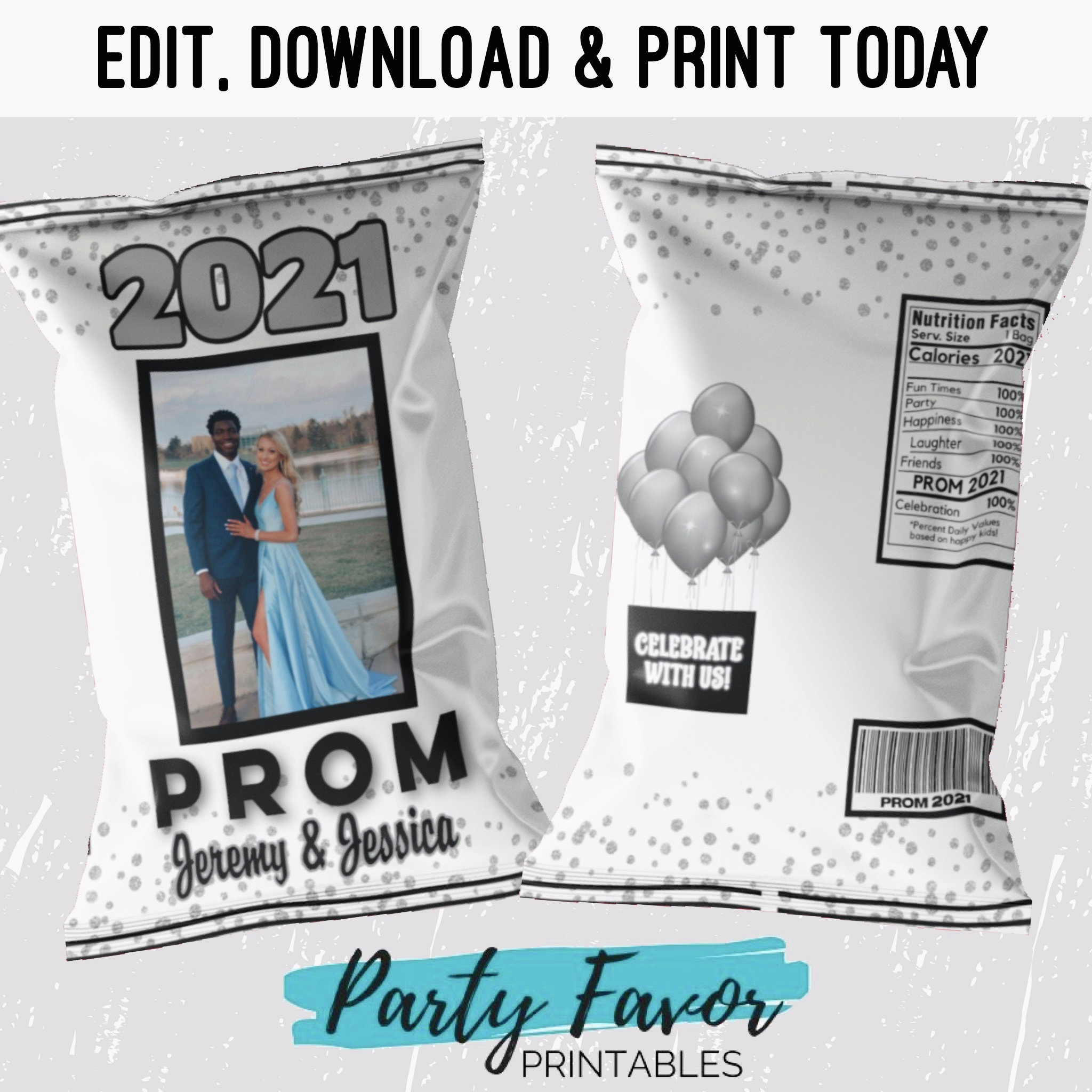 Prom Chip Bags Prom 2021 Party Favors Prom Printables Etsy