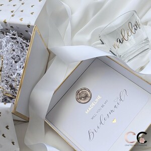 Coffret cadeau de demoiselle d'honneur avec tasse en verre personnalisée et carte de proposition de mariage personnalisée | Cadeau de dame d'honneur| Proposition de demoiselle d'honneur