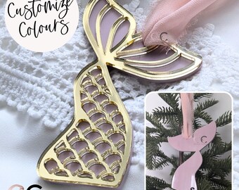 3D Layered Acrylic Mermaid Tail Christmas Ornament Personalized with Letter Initial