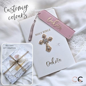 Goddaughter Baptism Gift Set,Godson Baptism Gift,Personalized Bible,Baptism Favours,Holy Communion Gift,Bible & Acrylic Bookmark Set