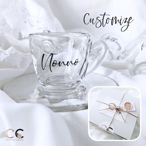 Personalized Espresso Glass & Saucer, Custom Cup for Nonno, Housewarming Gift
