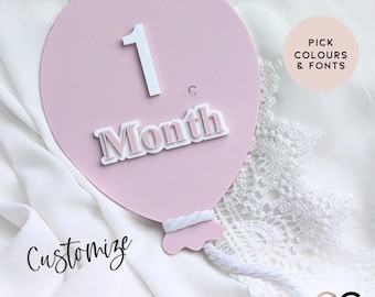 Little Moments, Big Memories | Personalized 3D Acrylic Balloon Baby Monthly Milestone Disc with Interchangeable Numbers & Words