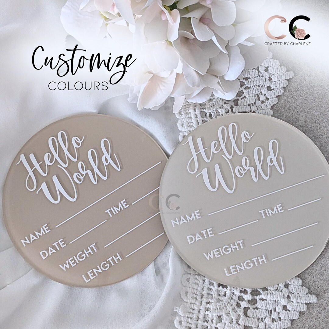 Custom Acrylic Hello World Baby Milestone Disc for Newborn Gift Basket ...