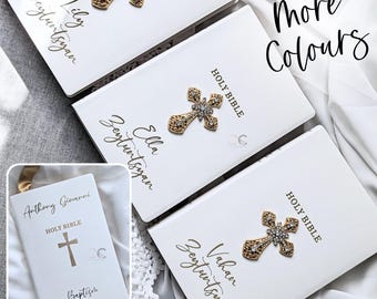 Custom Bible & Bookmark Set for Godchild, Keepsake Bible Personalized with Name, Baptism Favours, Christening Gift for Goddaughter/Godson
