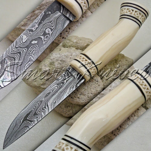CUSTOM KNIVES HAND shops Made Damascus Steel Hunting Knife Skinner Knife Bone Hand