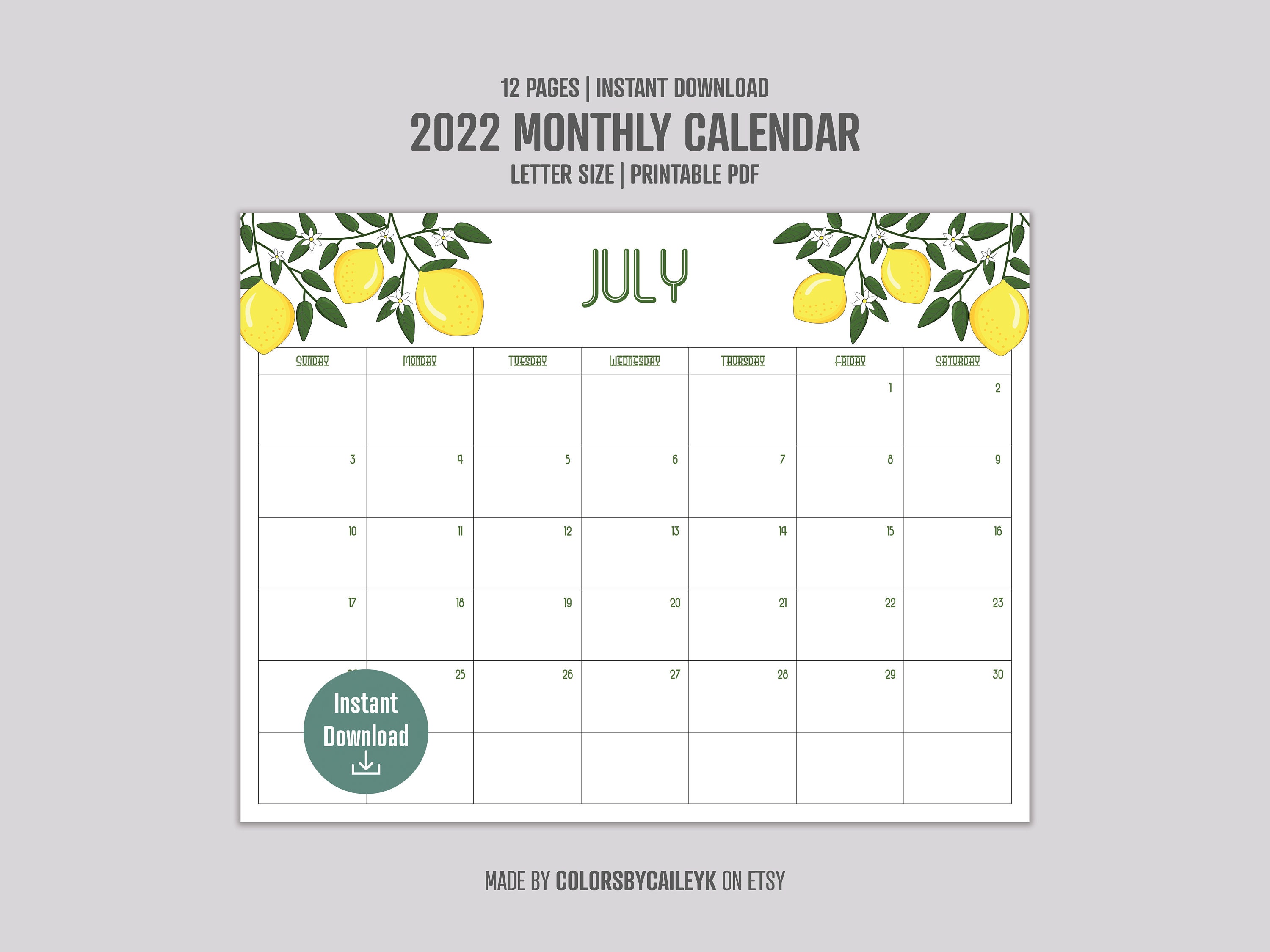 Mid Year Calendar Printable Calendar Cute Lemon Calendar - Etsy