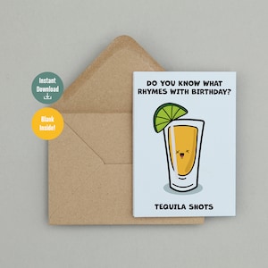 Tequila Themed Birthday Card | Printable Card | Cute Birthday Card | Funny Card | Kawaii | Tequila Card