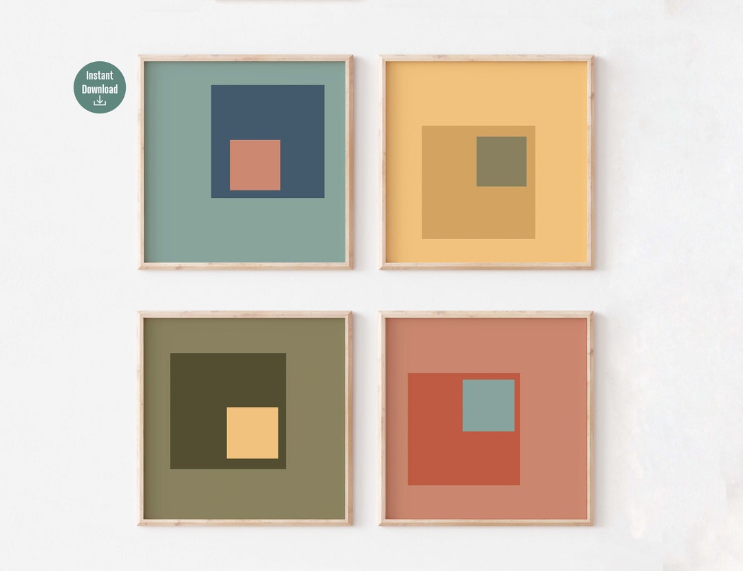 Modern Square Art Color Block Art Gallery Wall Set Set of 4 Art Mid