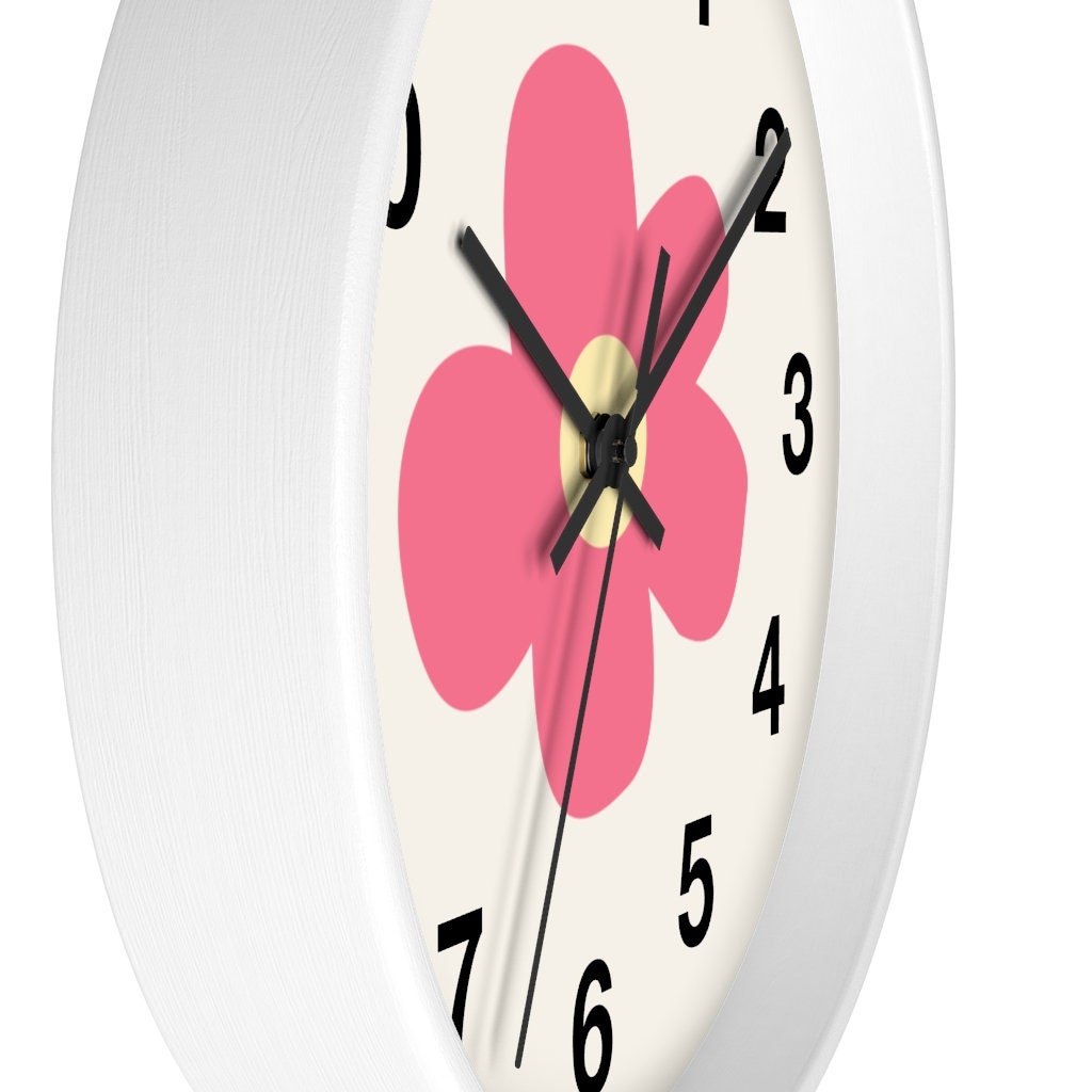 Cute Wall Clock Wooden Frame Cute Room Decor Floral Wall Etsy