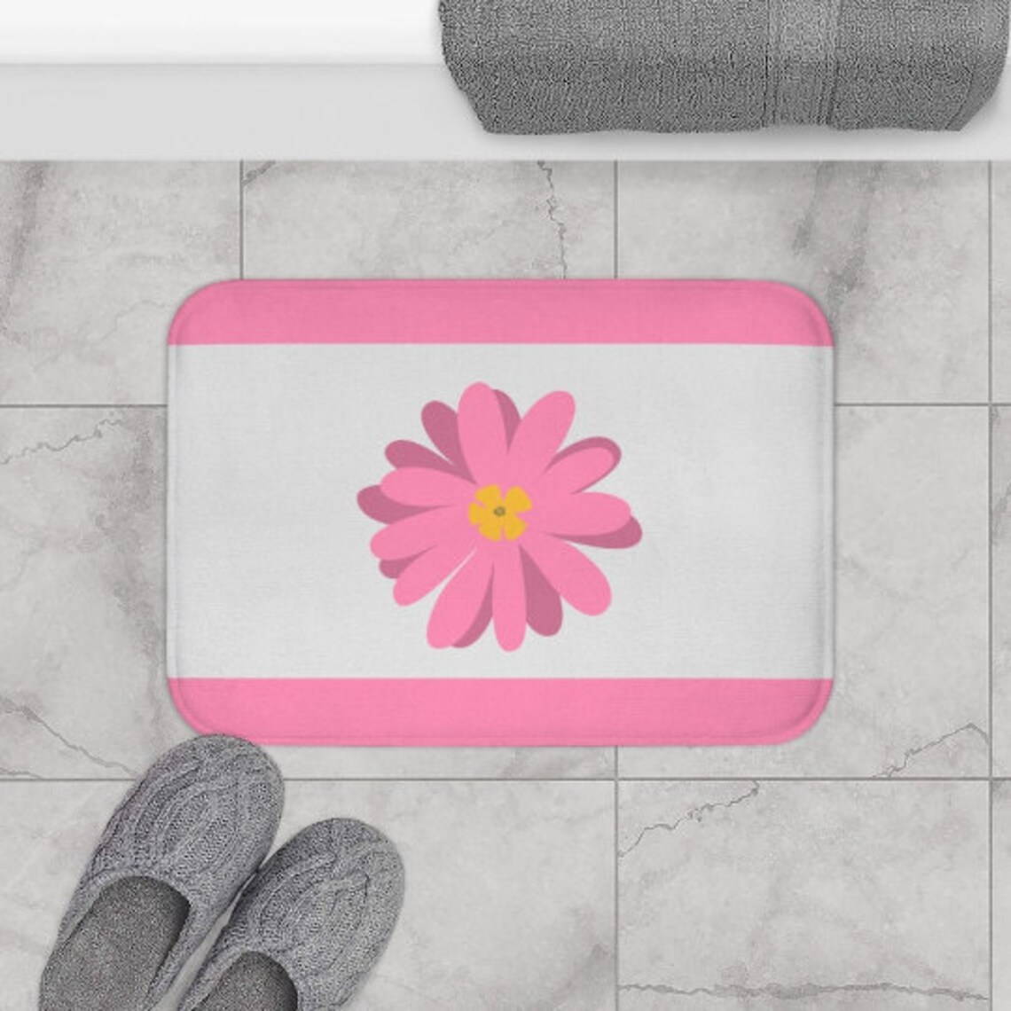 Cute Bath Mat Pink Bathroom Accessories Pink Grey Bath Mat Etsy