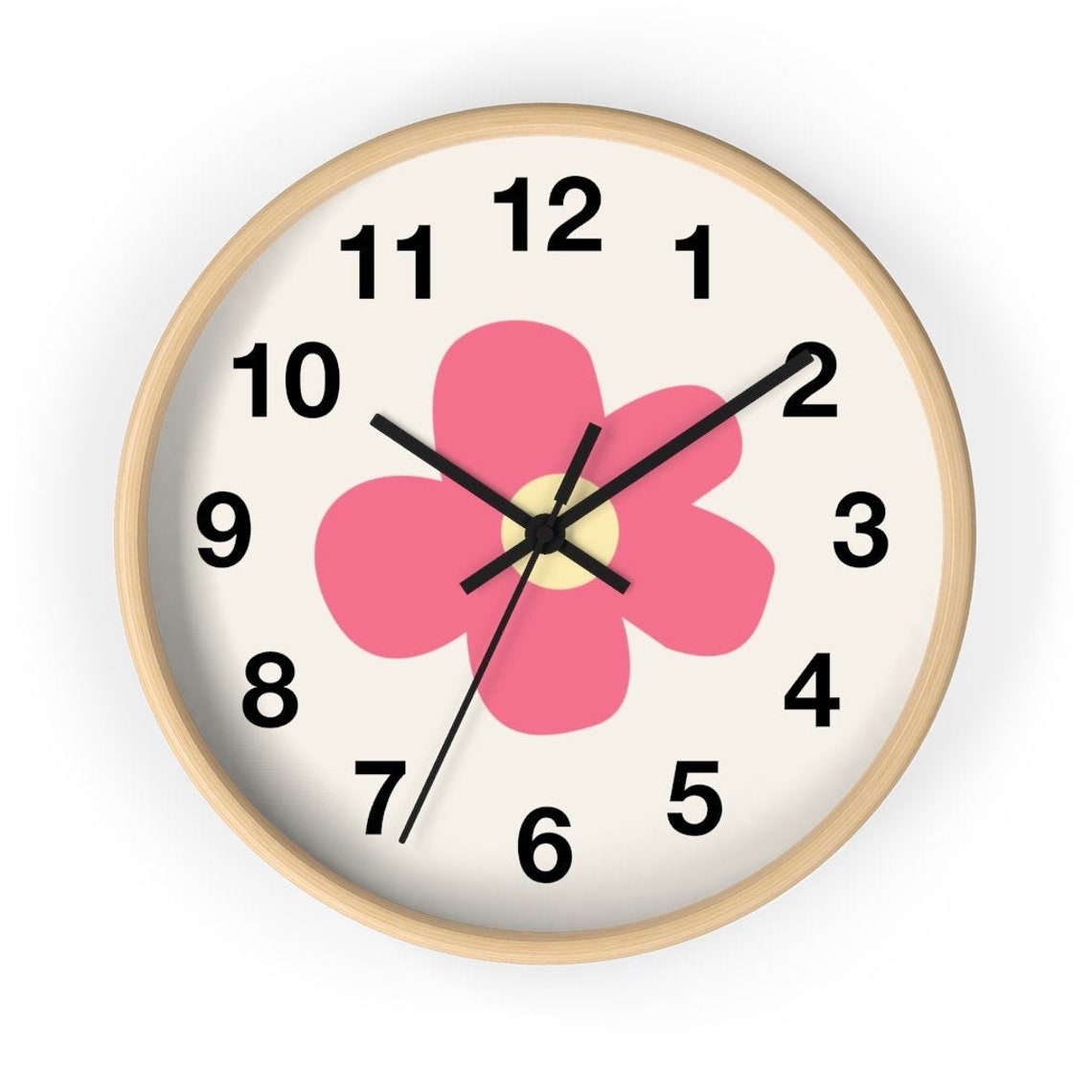 Cute Wall Clock Wooden Frame Cute Room Decor Floral Wall Etsy