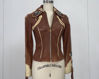 Rare/Iconic Vintage 1960s/70s East West Musical Instruments Company Hippie Leather Jacket Zip Front East West Jacket