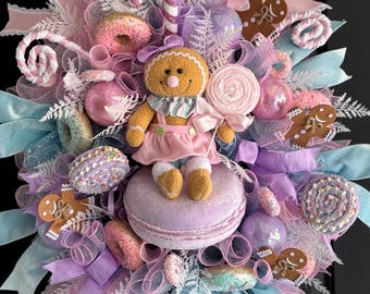 Corona de Candyland, Corona navideña, Corona de jengibre, Decoración navideña, Decoración de jengibre
