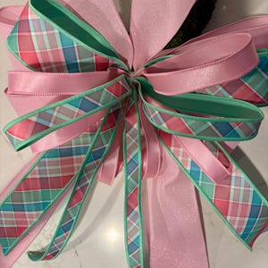 Pink Plaid Ribbon Bow, Spring Summer Wreath, Lantern Decor