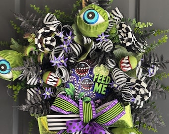 Halloween Wreath, Halloween Decor, Feed Me Wreath, Front Door Wreath, Door Decor, Venus Fly Trap Halloween wreath