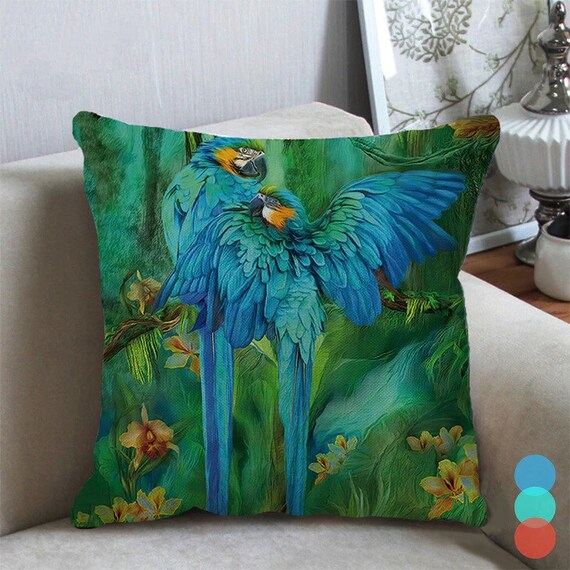 Pair of Birds Pattern Cushion Cover Fauxlinen Decorative Throw Etsy