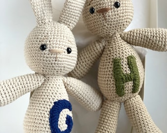 Knit Personalized toys stuffed animal with name letter custom stuffed bunny rabbit toy