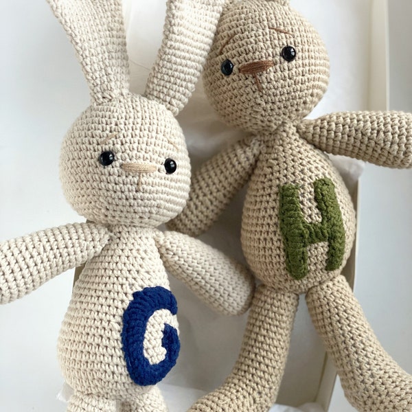 Knit Personalized toys stuffed animal with name letter custom stuffed bunny rabbit toy