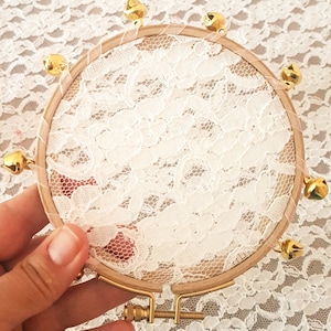 Music Themed Wedding Lace Tambourine Accessory-Wedding Guest Gift - Bridesmaid Tambourine with Lace Hoop-Unique Wedding Guest Gift