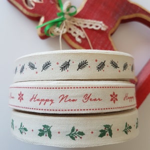 Christmas Ribbons, Holly Ribbon, Red and White Christmas  Ribbon, Handmade Gift Wrapping, Gift Wrap Ribbon