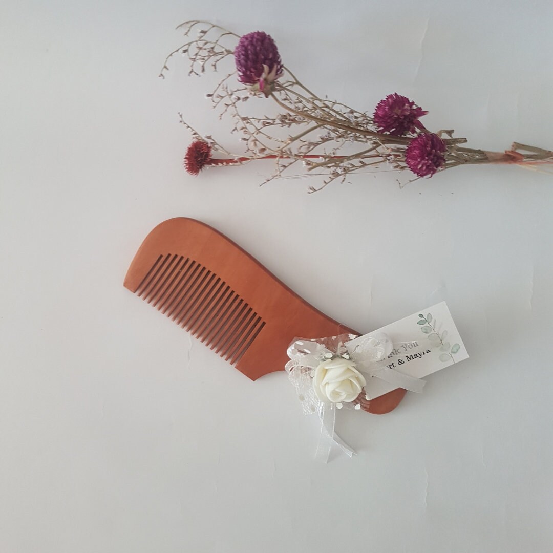 Wooden Comb With Ribbon and Flowers - Natural Wedding Gift - Etsy