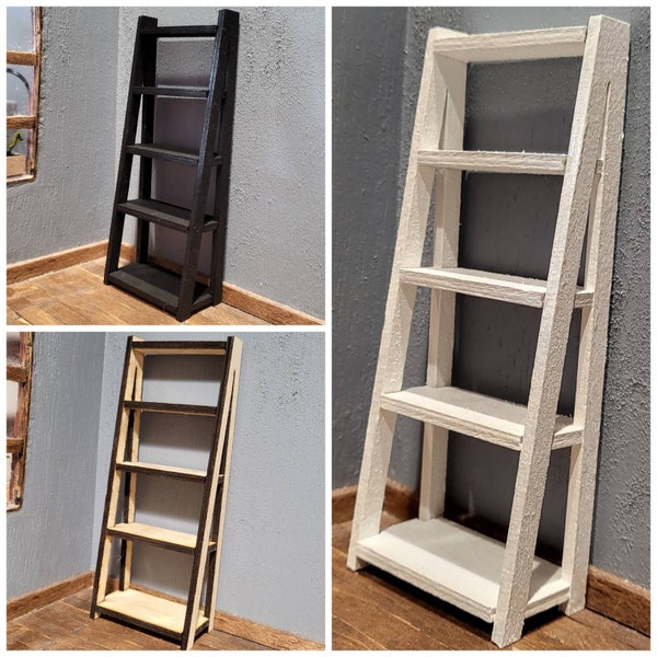 Wooden Ladder Bookshelf - Dollhouse Miniature 1:12 Scale