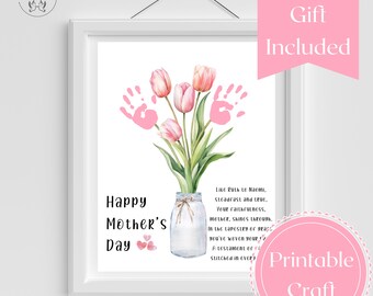 Kinder Handabdruck Kunst Aquarell Tulpen Blumenstrauß Mama Gedicht Muttertagsgeschenk Glaube DIY Andenken Fußabdruck Handwerk Wanddekoration Baby Kinderzimmer