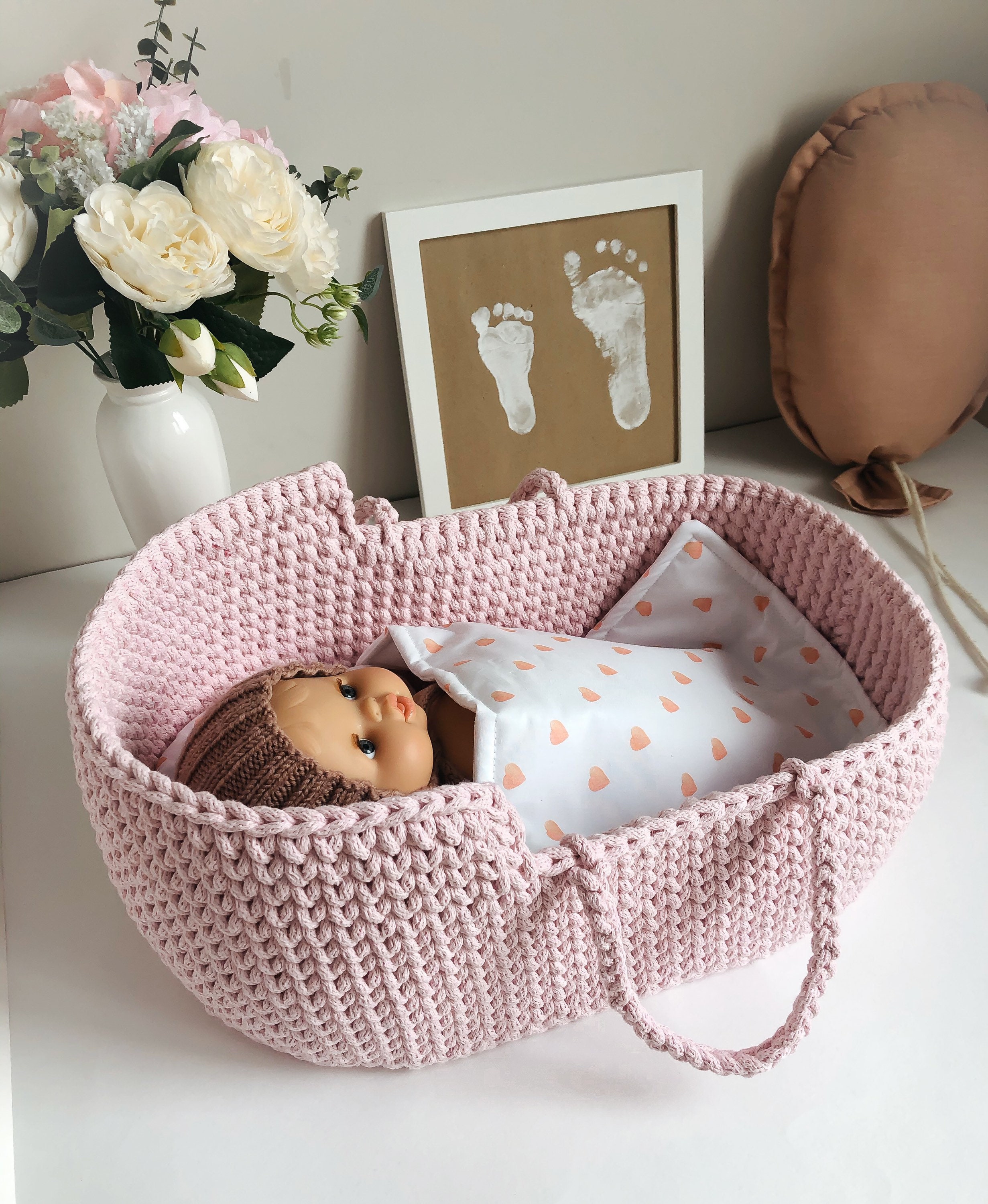 Dolls Moses Basket Carry Cot Pink Dolls Etsy