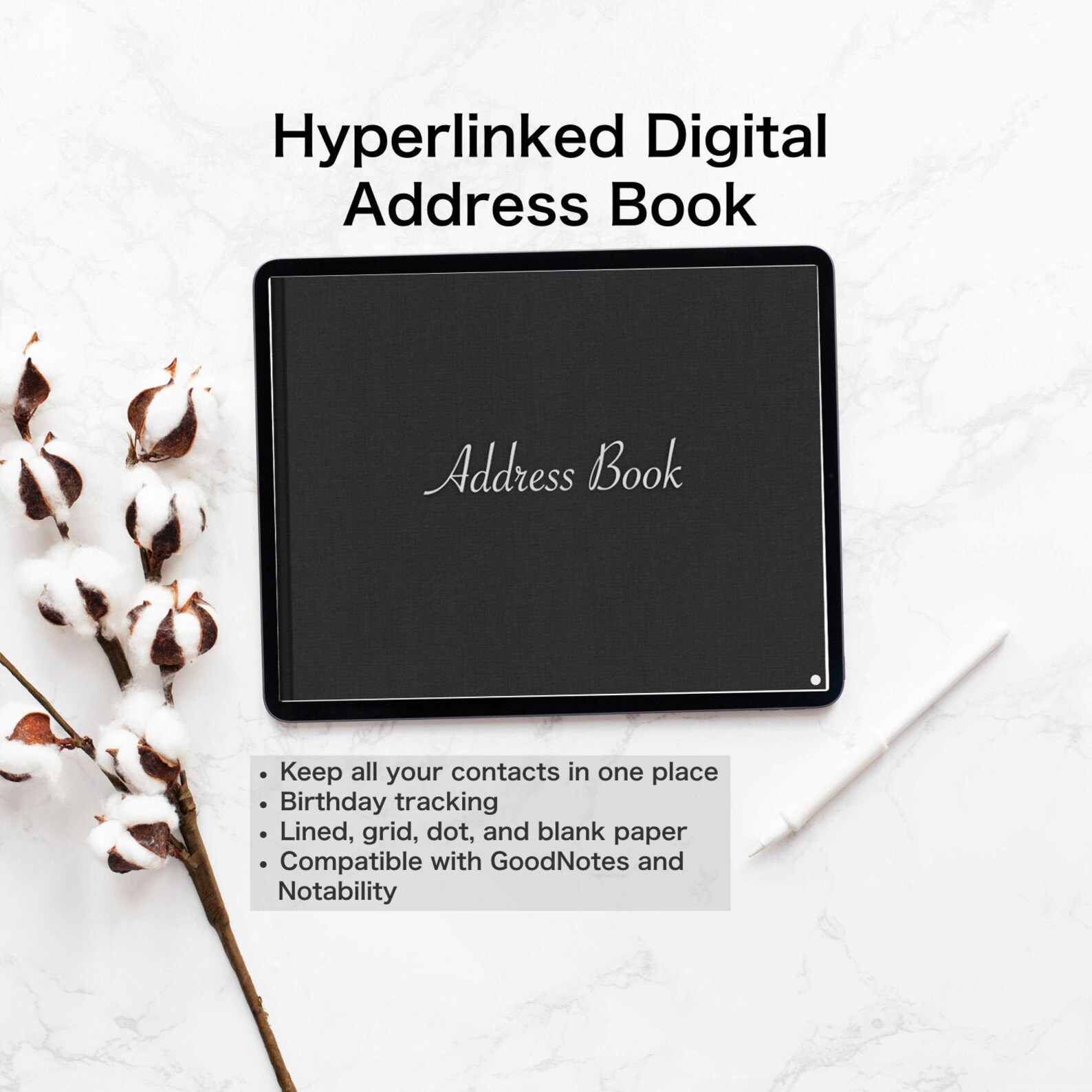 Hyperlinked Digital Address Book White Vertical Instant Etsy