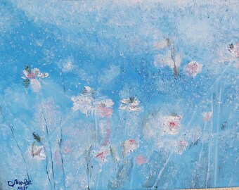 Tender Flowers in Blue, Oil Painting on Canvas, Flower Painting,  Floral Art,  Original Art,  Impressionist Painting