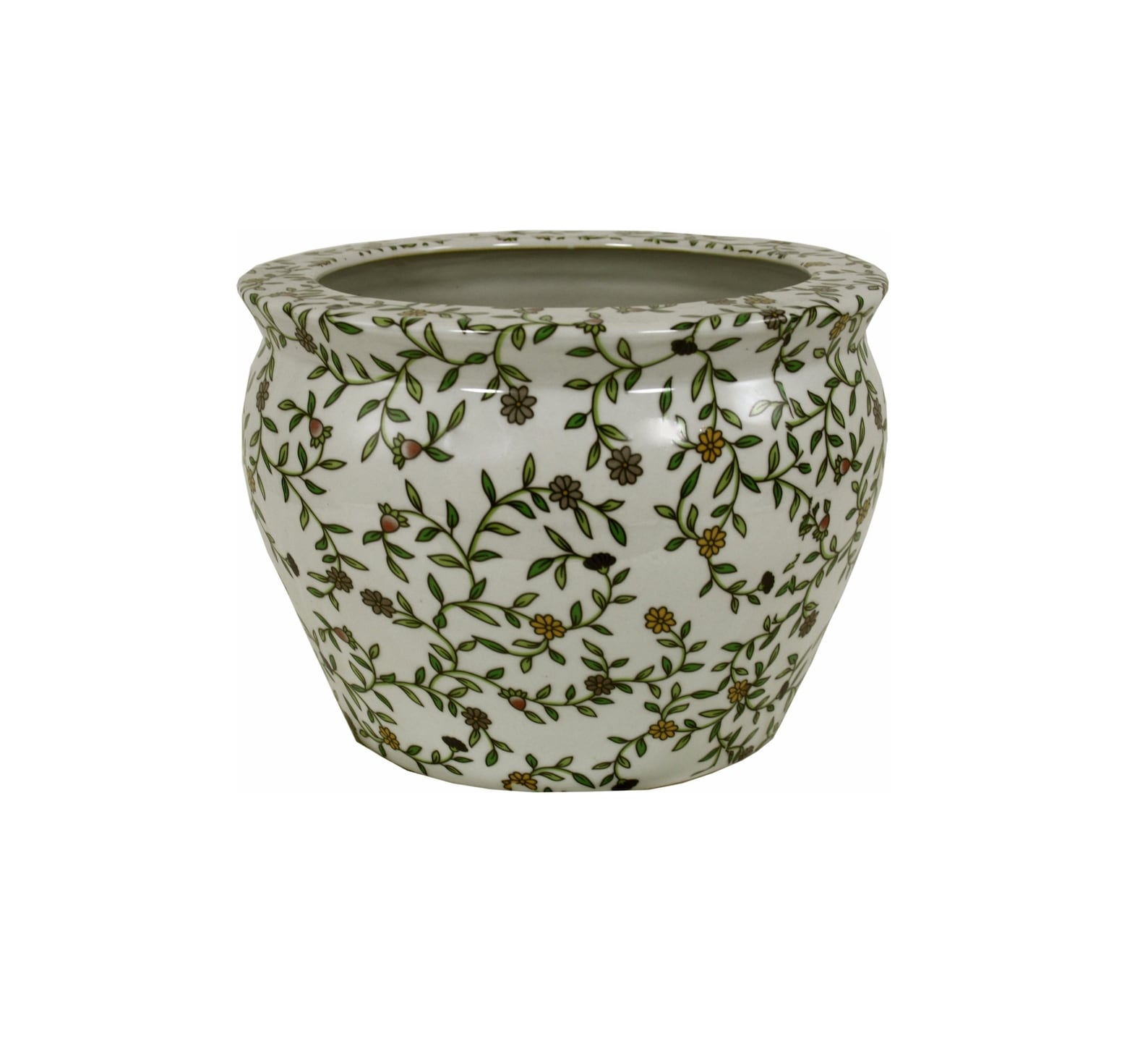 Ceramic plant pot vintage green and white floral pattern Etsy