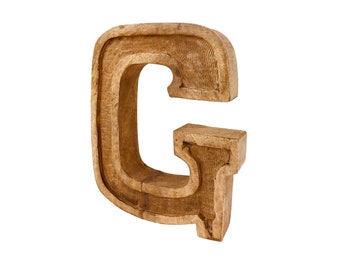 Hand Carved Front Geometric Design Wooden Antique Decoration Ornament Letter G 