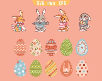 Easter Clipart/Easter SVG bundle:Easter Bunny Svg/Easter Egg Svg/Easter Bunny Nursery Clipart/Easter spring Baby Shower Graphic,cute Rabbits