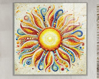 Colorful Sun Tempered Glass Wall Art: Modern Mosaic Texture