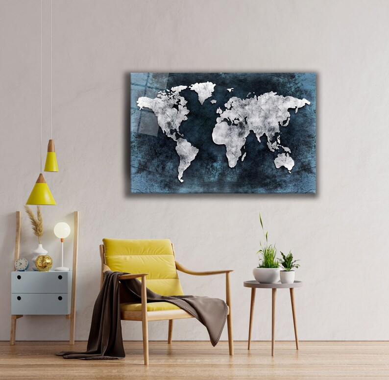 World Map Glass Printed Wall Art Home Office Decor Restaurant - Etsy