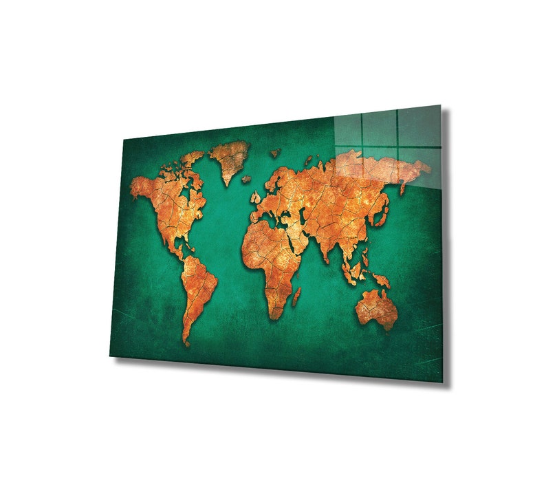 World Map Glass Wall Decor, Office Décor, Interior Designs, Home Office