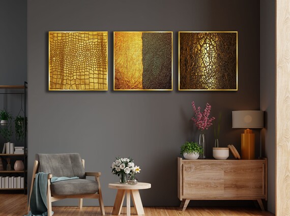 Luxury Gold Wall Decor on Glass Golden Abstract Art Home - Etsy
