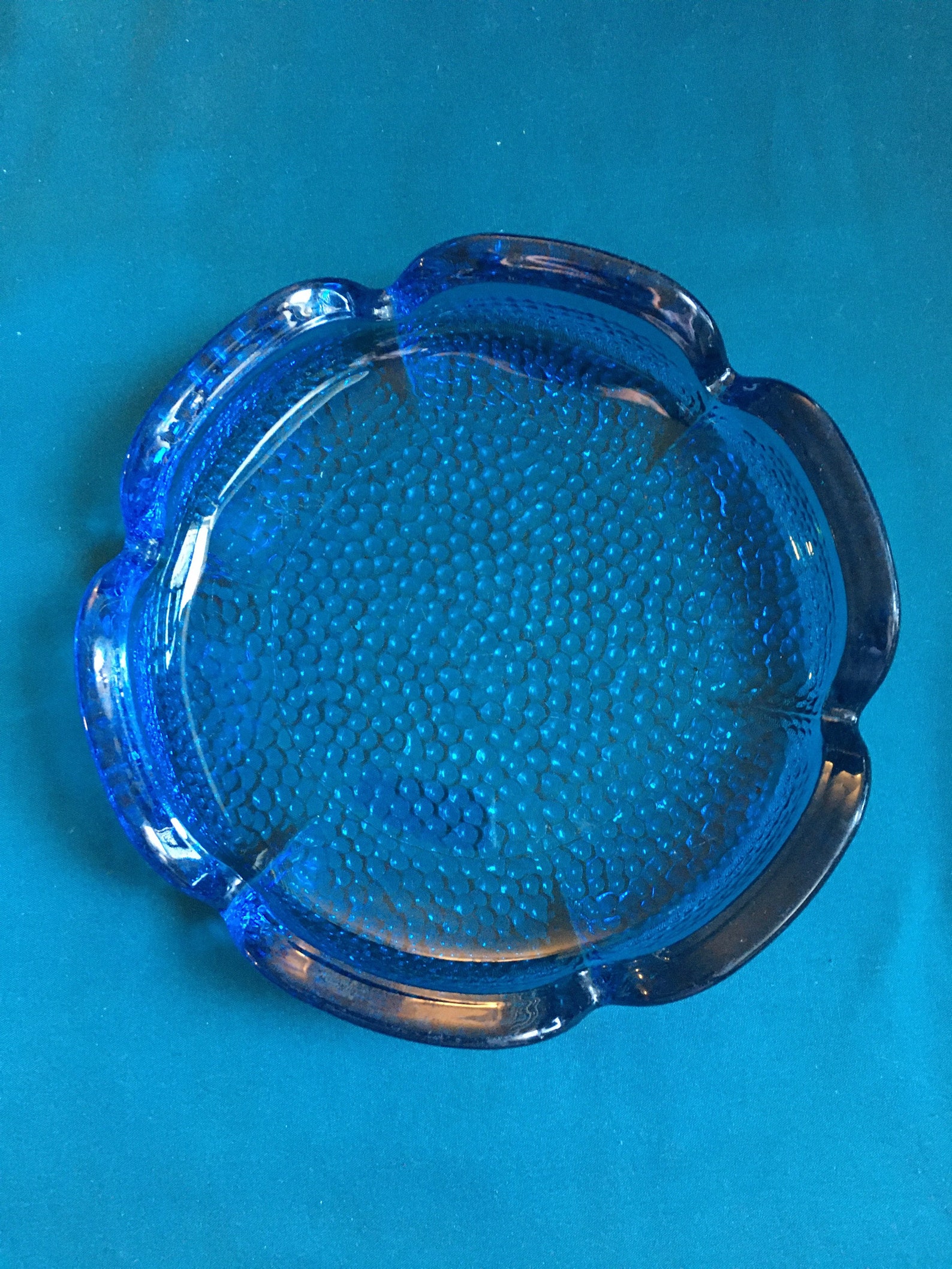 Vintage 1960s Blue Blenko Lotus Blossom Ashtray Etsy