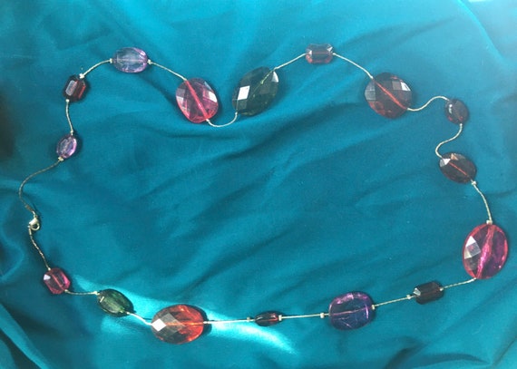 Multi Colored Crystal Shaped Beaded/Silver Neckla… - image 1