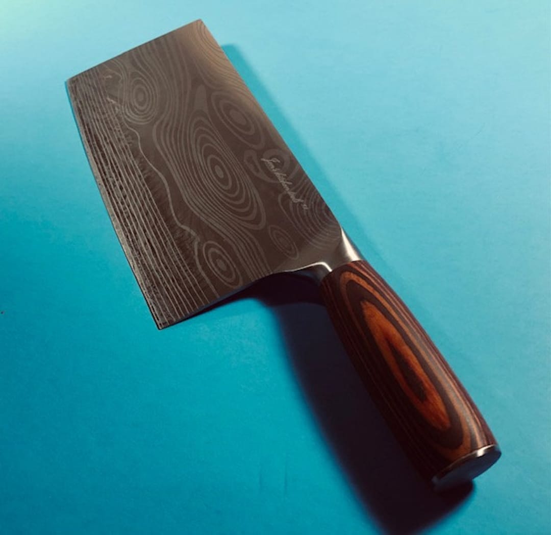 Chefs Cleaver Damascus Laser Etched Blade Etsy