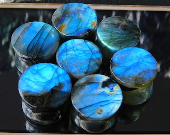Duble flar plug Blue Flash Plugs Labradorite Gauges, pair size Plugs of Beautiful Flashy Lot 4to30mm Plugs Double Flare Body Jewelry