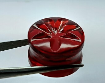 Star Carving Red Glass Double Flare Plug | Glass Ear Stretcher Gauges | Sizes 8mm (0g) - 40mm (19/16”)
