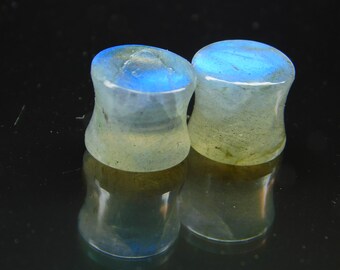 Concave face labradorite plugs Gemstone Blue Fire AAA+Quality Labradorite Double Flare Labradorite Convex & Concave  Pair 0g(8MM )