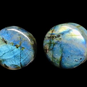 Top Quality Blue fire Labradorite Natural pair Plug Blue Fire 25 mm Plugs Pair  With Double Flared Saddle,Stone Plugs stone no G 1.
